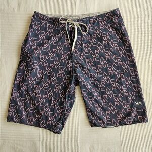 RVCA Artist Network Program Board Shorts Stretch AOP Black Red Mens 32